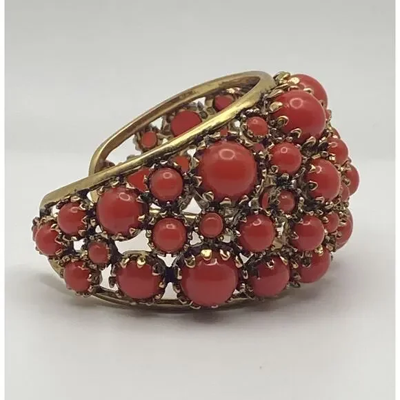 Zara Gold Tone Reddish/Orange Resin Stones Bold Statement Cuff Bracelet READ - Picture 3 of 13